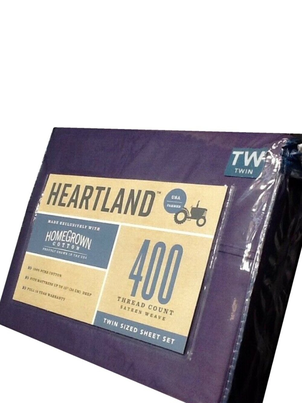 brand new PURPLE Heartland 400 Thread Count 100% Cotton Sateen TWIN Sheet Set
